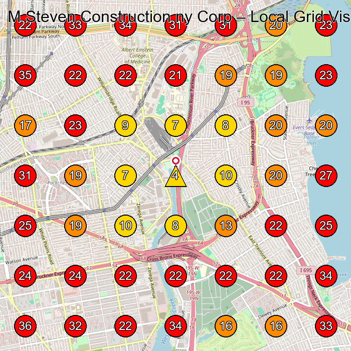 M Steven Construction ny Corp GeoGrid visibility map for Construction Company in Bronx